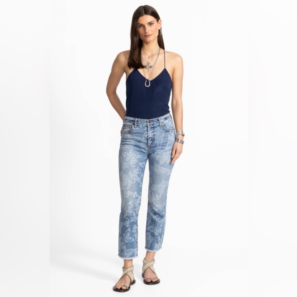 Johnny Was The Cropped Baby Boot Jean with Butterfly Print